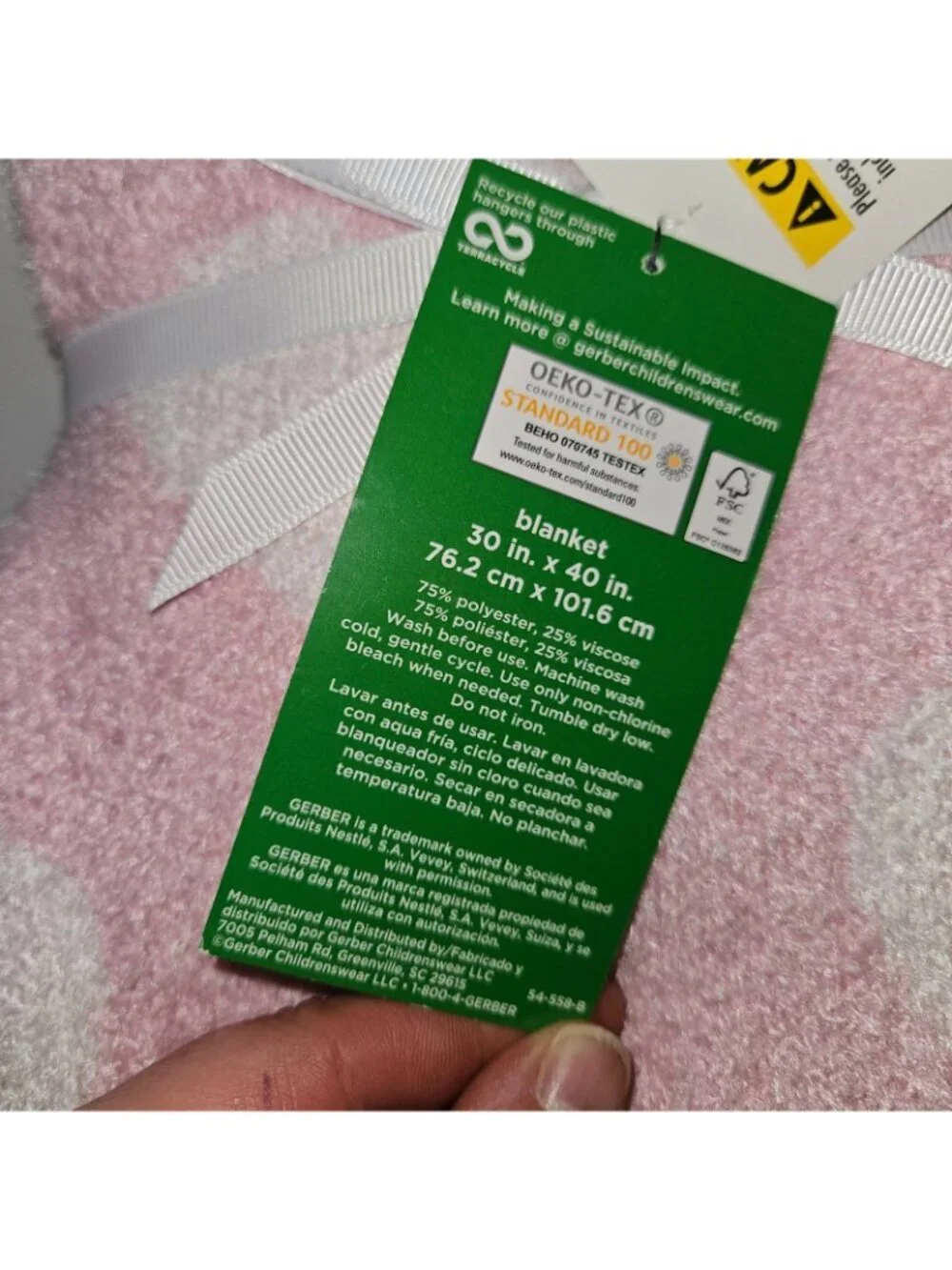 NEW Gerber Modern Moments Knit Baby Blanket Pink White Hearts 30x40 Soft